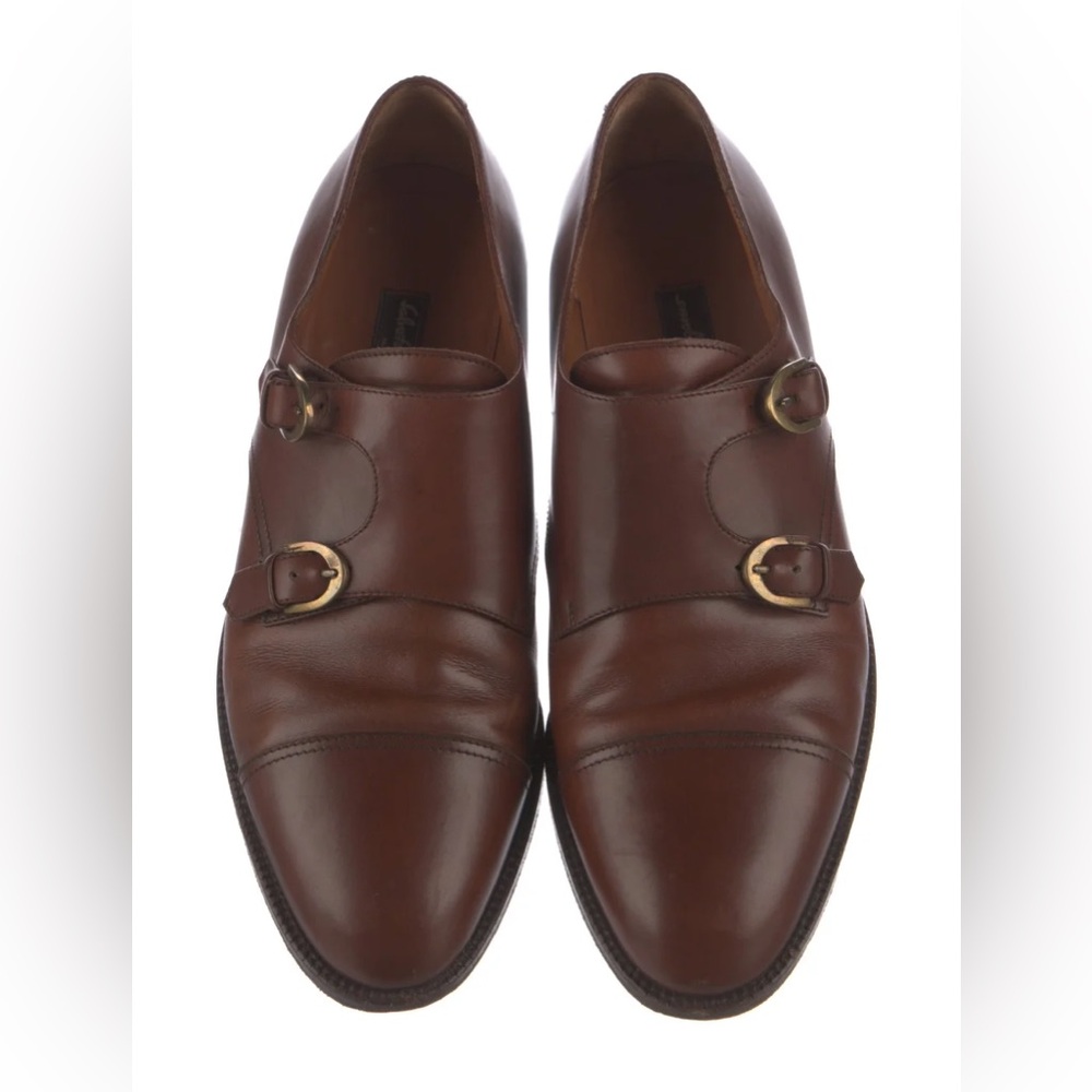 Salvatore Ferragamo Brown Leather Double Monk Strap Shoes